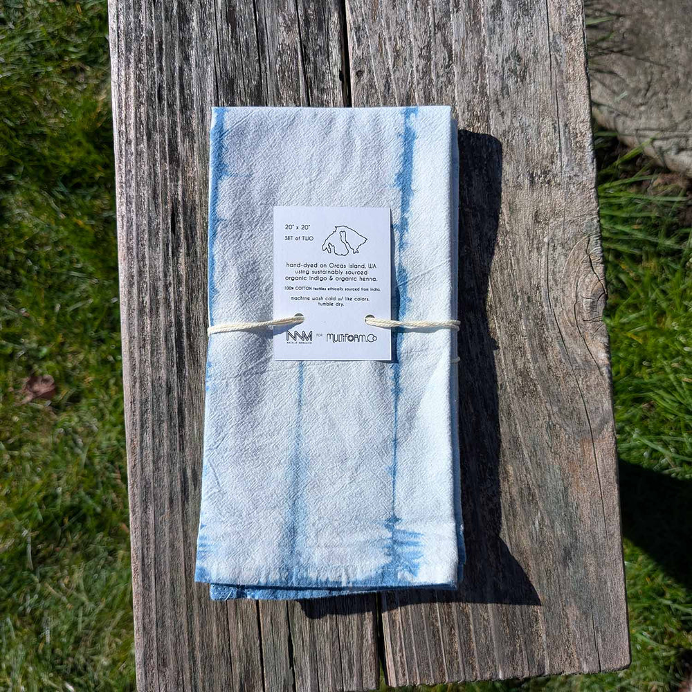 Natalie Menacho Indigo Dyed Cotton Napkin | Made In Washington | Striped Indigo Napkins | Made On Orcas island