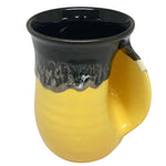 Clay In Motion Hand Warmer Mug Black & Yellow Right Handed | Made In Washington | Locally Made Coffee Cups