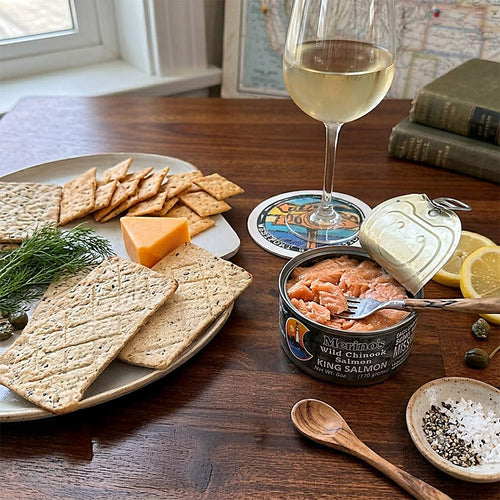 Merino's Seafood Market Wild Chinook Salmon Tins | Made In Washington | Local Canned Seafood Gifts