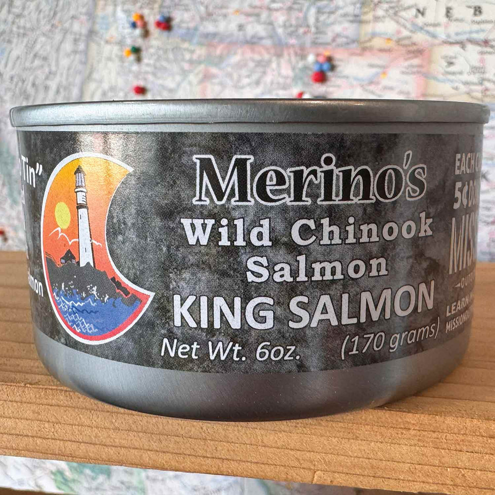 Merino's Seafood Market Wild Chinook Salmon Tins | Made In Washington | Local Canned Seafood Gifts