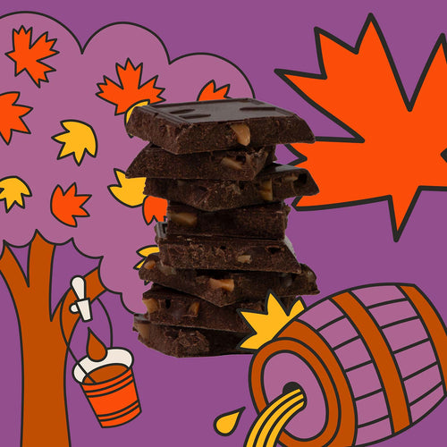 Chocolate truffle packaging with colorful design on a white background | Maeve Chocolate Maple Bourbon Truffle Bar | Made In Washington | Seattle Chocolates