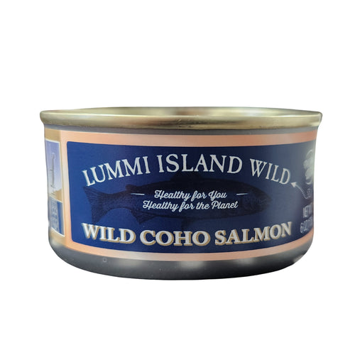 Can of Lummi Island Wild Wild Coho Salmon on a white background | Made In Washington | Tinned Wild Fish From the PNW