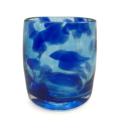 Blue swirled blown glass votive on a white background | PNW Glass Colin Satterfield Icicle Votive | Made In Washington | Local Gifts