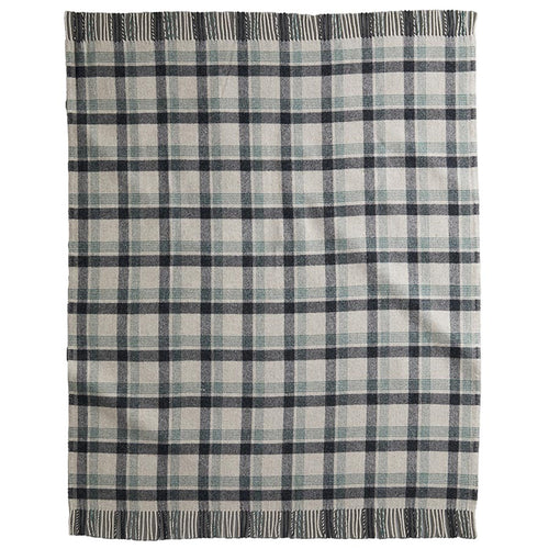 Folded black and green plaid blanket with fringes on a white background | Pendleton Eco Wise Washable Throw Shale Copper | Made In Washington | Local Gifts