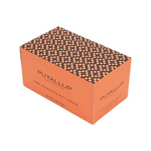 Chocolate-covered cookies with a mint green filling on a white background | Buy Puyallup Chocolates at Made In Washington