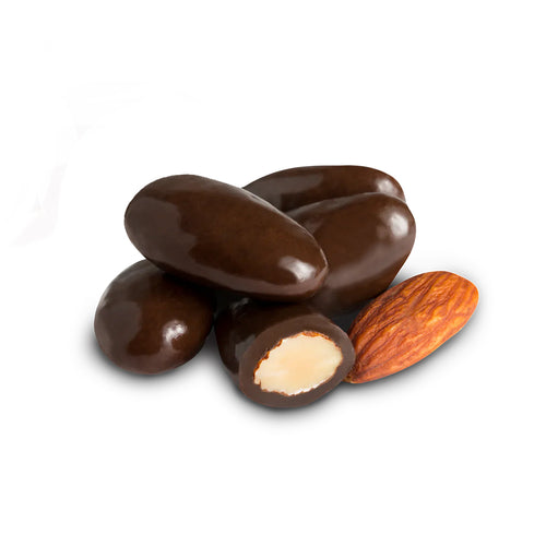 Chocolate-covered almonds on a white background | Puyallup Chocolates locally made chocolate treats at Made In Washington gift stores