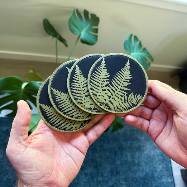 Fern Coaster Set | Pacific Northwest Vegan Leather Coasters
