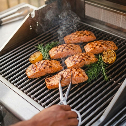 Full side of sockeye salmon on the grill.
