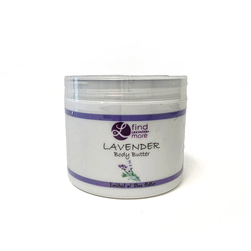 A white jar of Lavender Body Butter by Find Lavender on a white background.