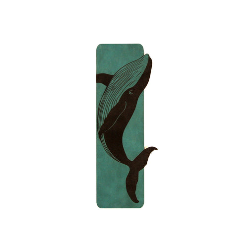 A topaz bookmark featuring a humpback whale silhouette illustration, centered on a plain white background.