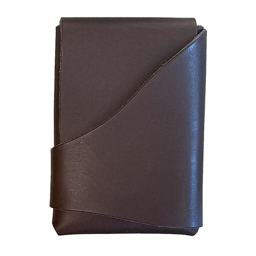 Compact dark espresso brown folded leather card wallet with tuck closure by 48 Degrees North Leather Co
