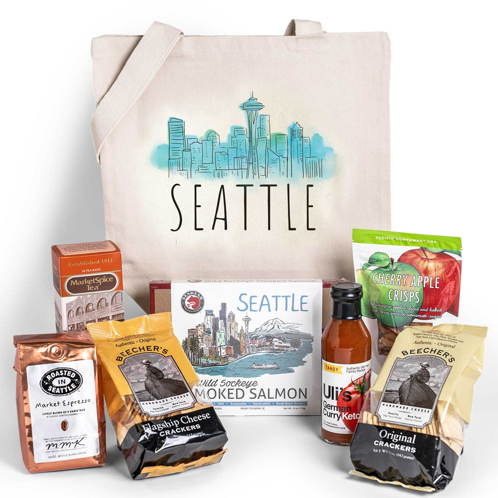 
            
                Load image into Gallery viewer, Made In Washington State Gift Baskets | A Trip To Pike Place Market Gift Basket | Seattle Care Package
            
        