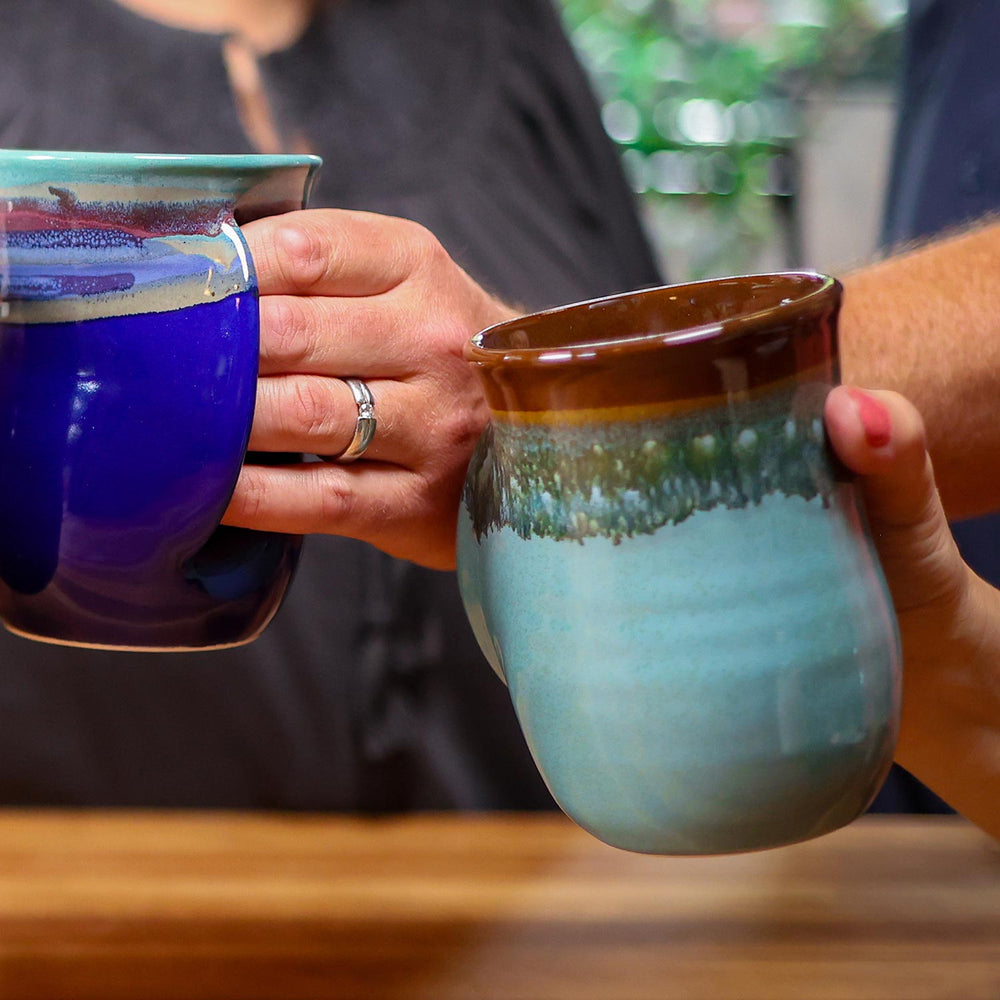 Made In Washington | Hand Warmer Mug Ocean Tide Right Handed |  Large Pottery Mug Gifts | Clay In Motion