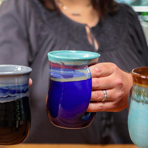 Made In Washington | Hand Warmer Mug Mystic Waters Right Handed | Clay In Motion Pottery Gifts