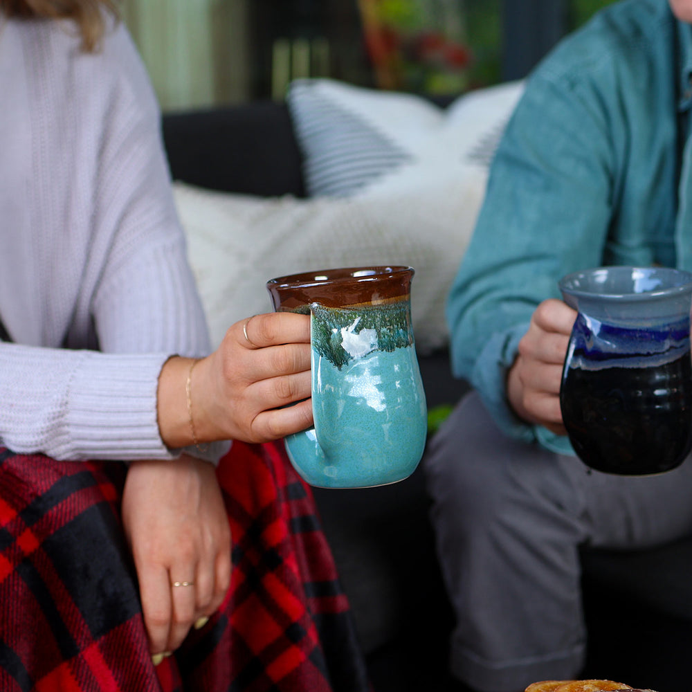 Made In Washington | Hand Warmer Mug Ocean Tide Left Handed | Clay In Motion Mugs