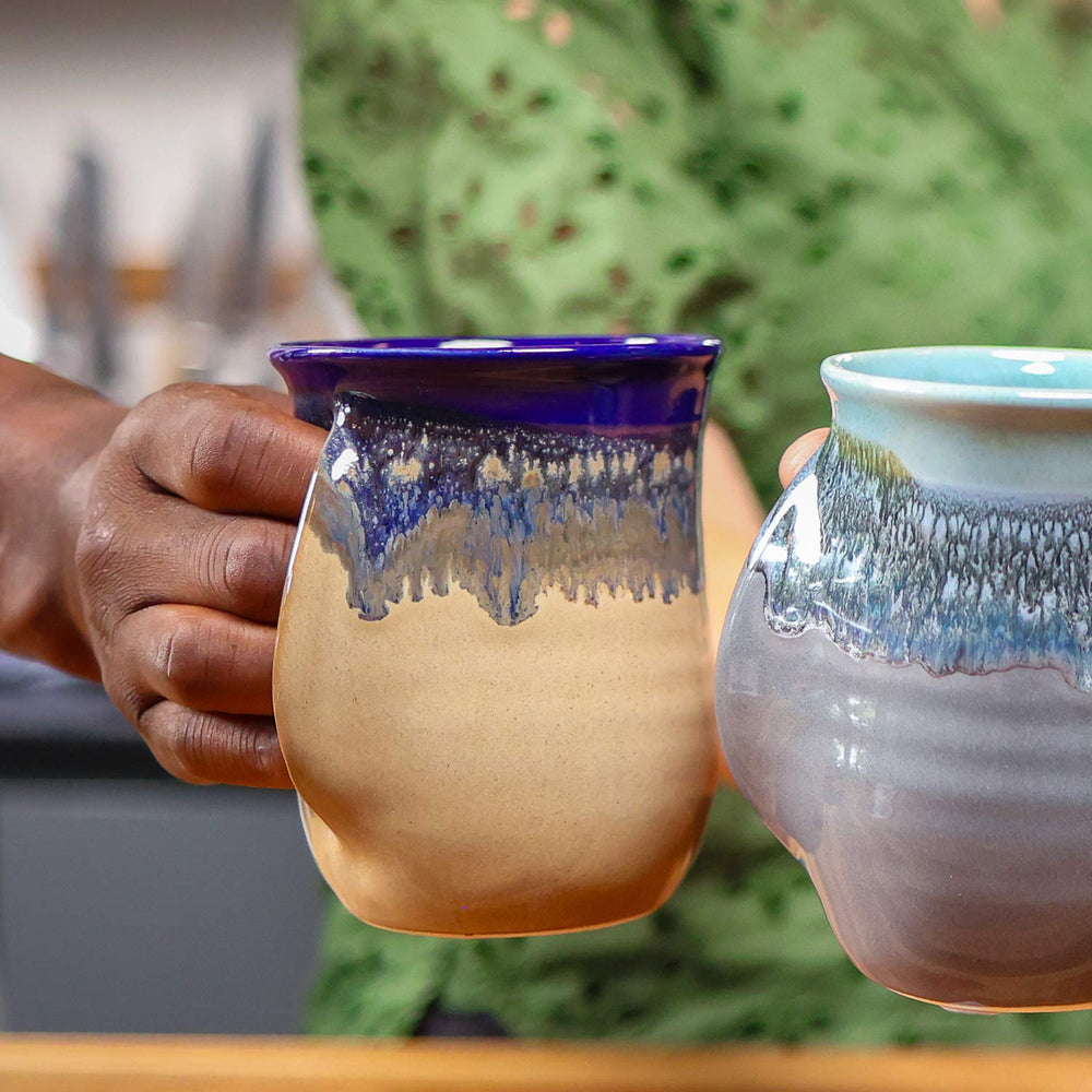 Made In Washington | Hand Warmer Mug Cobalt Canyon Right Handed | Large Pottery Mugs Locally Made