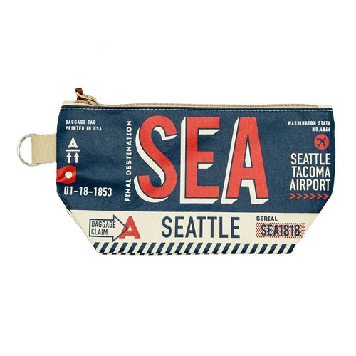 Zippered Pouch with Seattle and Tacoma airport design on a white background | Chalo Seattle Luggage Tag Medium Pouch | Made In Washington