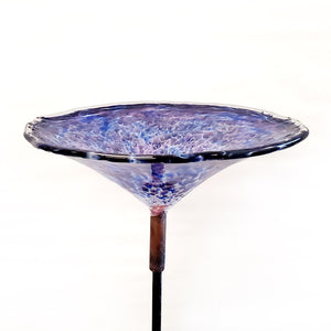 Island Art Glass | Made In Washington | Blue-Purple White Birdbath | Bird Bath For Your Garden