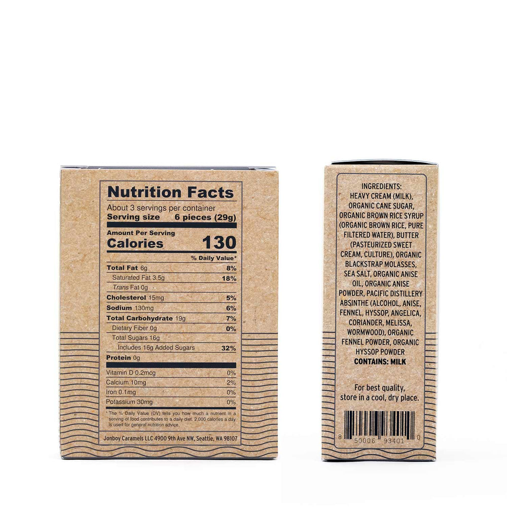 Jonboy Caramels Absinthe & Black Salt Caramels | Made In Washington | Seattle Made Candies