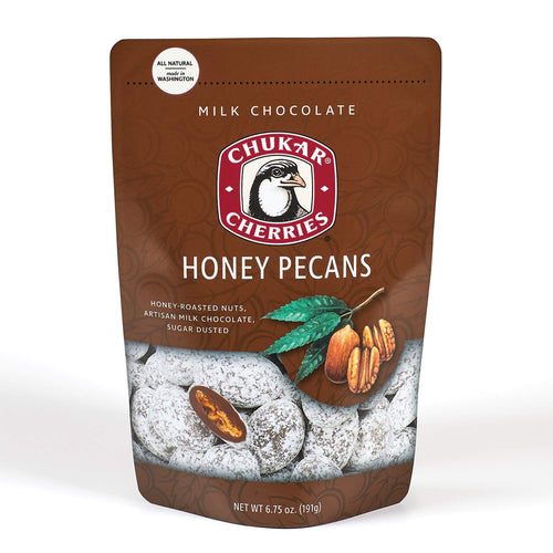 Bag of Chukar Cherries Honey Pecans on a white background | Gifts From Washington | Chukar Cherries Honey Pecans | Gifts From Prosser | Nut Lovers
