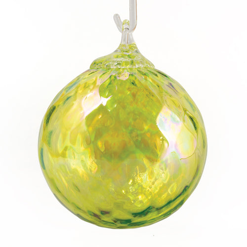 Peridot glass ornament with a white background | Hand Blown Glass Peridot Birthstone Ornament | Made In Washington | August Birthday
