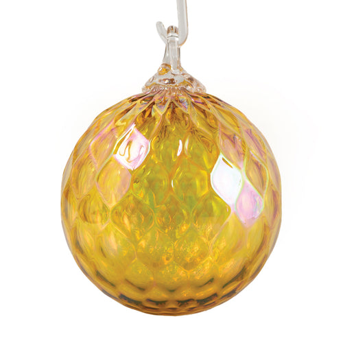 Yellow glass ornament with textured surface on a white background |Hand Blown Glass Citrine Birthstone Ornament | Made In Washington | November Birthday
