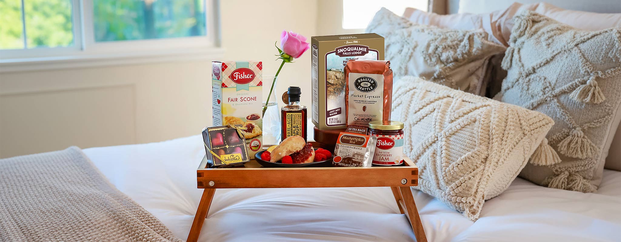 Wooden tray with Breakfast In Bed Gift Box | Local Gifts For Valentine's Day | Made In Washington Gift Stores
