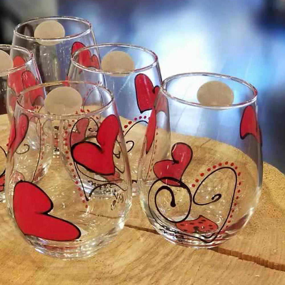 
            
                Load image into Gallery viewer, Fiala Design Works Stemless Wine Glasses Hearts | Made In Washington
            
        