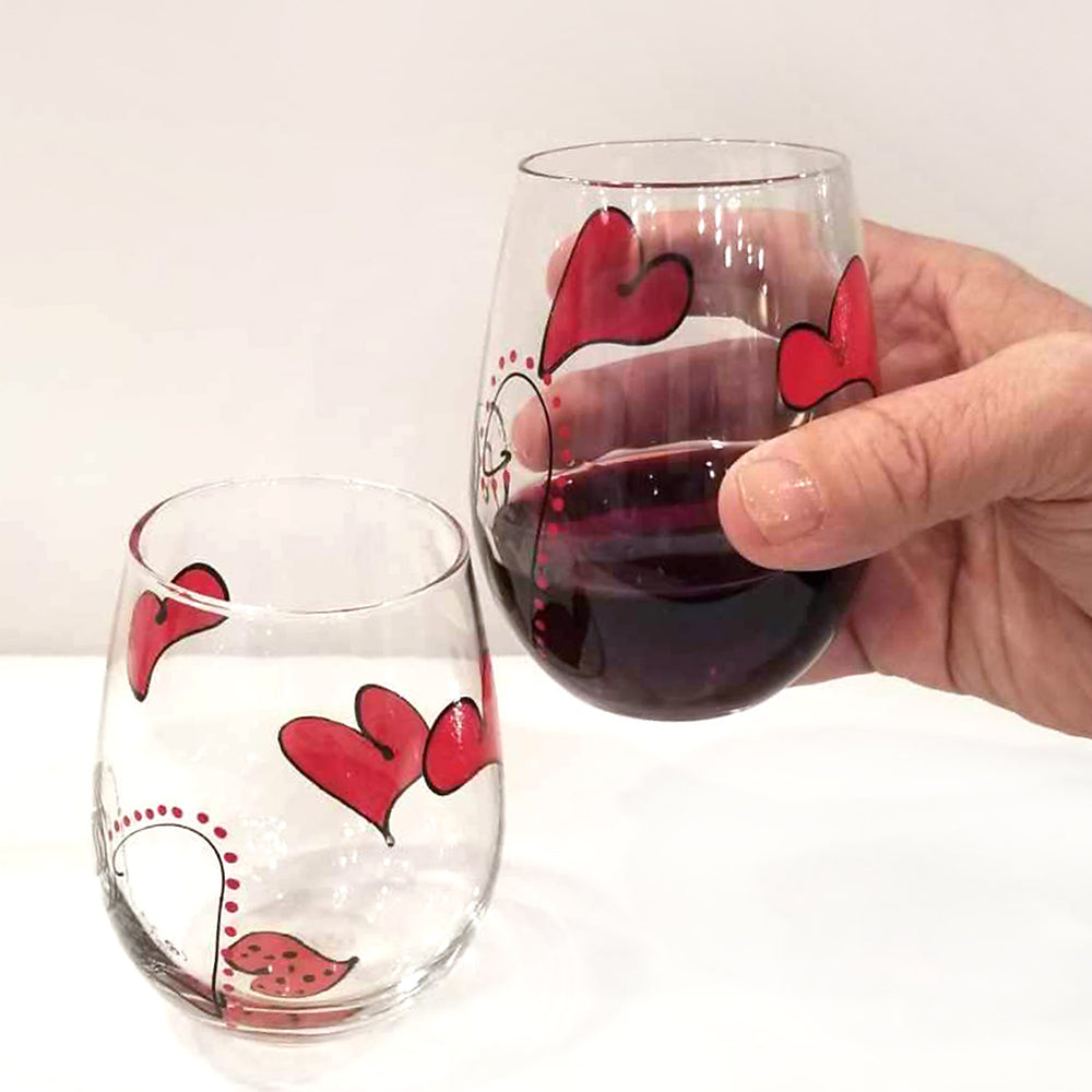 Fiala Design Works Stemless Wine Glasses Hearts