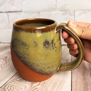 
            
                Load image into Gallery viewer, Fern Street Pottery Angle Dipped Caramel Mug | Made In Washington | Local Mugs from Indianola, Washington
            
        