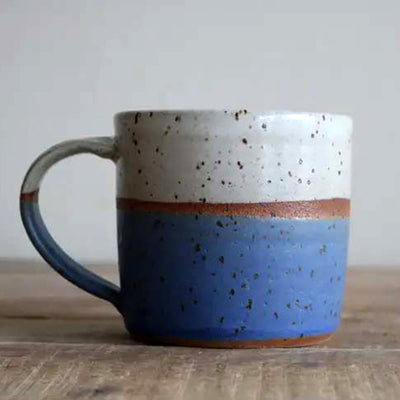 White and Cobalt Pottery Mug