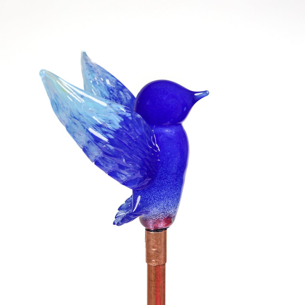 
            
                Load image into Gallery viewer, Jesse Kelly Blown Glass Cobalt Hummingbird | Made In Washington | Locally  Blown Glass Art For The Garden
            
        