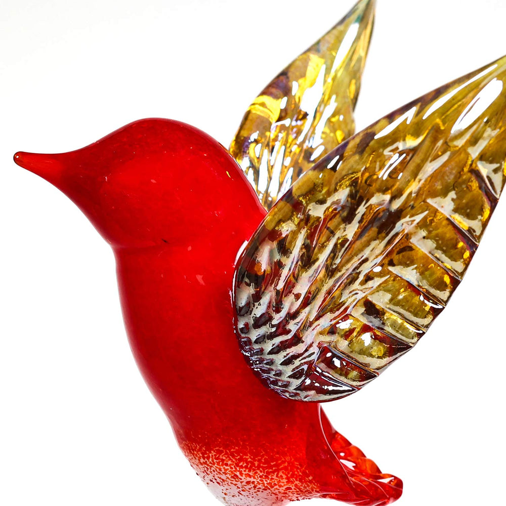 
            
                Load image into Gallery viewer, Jesse Kelly Blown Glass Red &amp;amp; Gold Hummingbird | Made In Washington | Locally Made Garden Accent
            
        