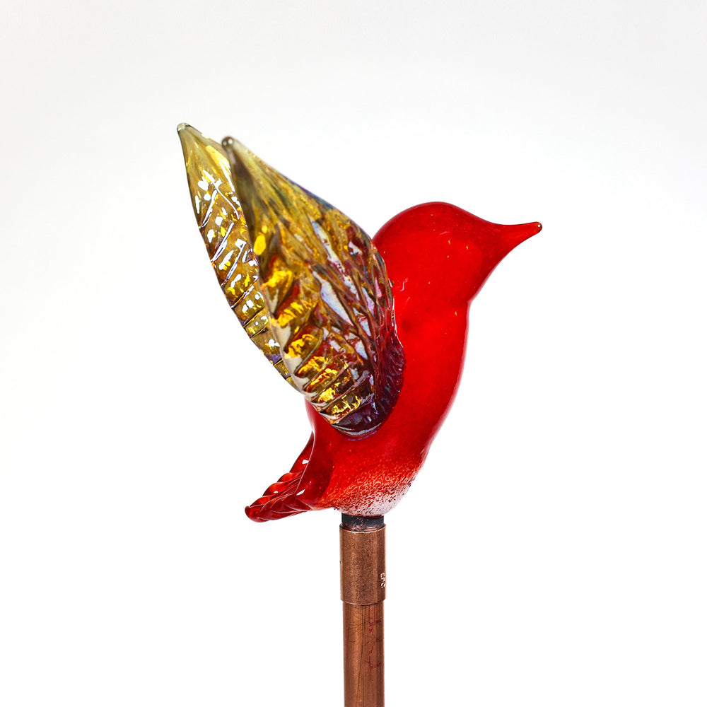 
            
                Load image into Gallery viewer, Jesse Kelly Blown Glass Red &amp;amp; Gold Hummingbird | Made In Washington | Garden Stake
            
        