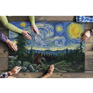 Lantern Press Jigsaw Puzzle Bigfoot in a Starry Night | Made In Washington | Gifts For Puzzle Lovers