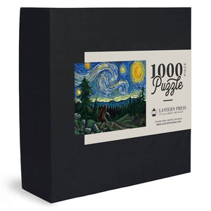
            
                Load image into Gallery viewer, Lantern Press Jigsaw Puzzle Bigfoot in a Starry Night | Made In Washington
            
        