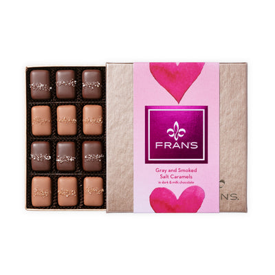 Grey & Smoked Salt Caramels In Chocolate Valentine Gift Box, 20 pc