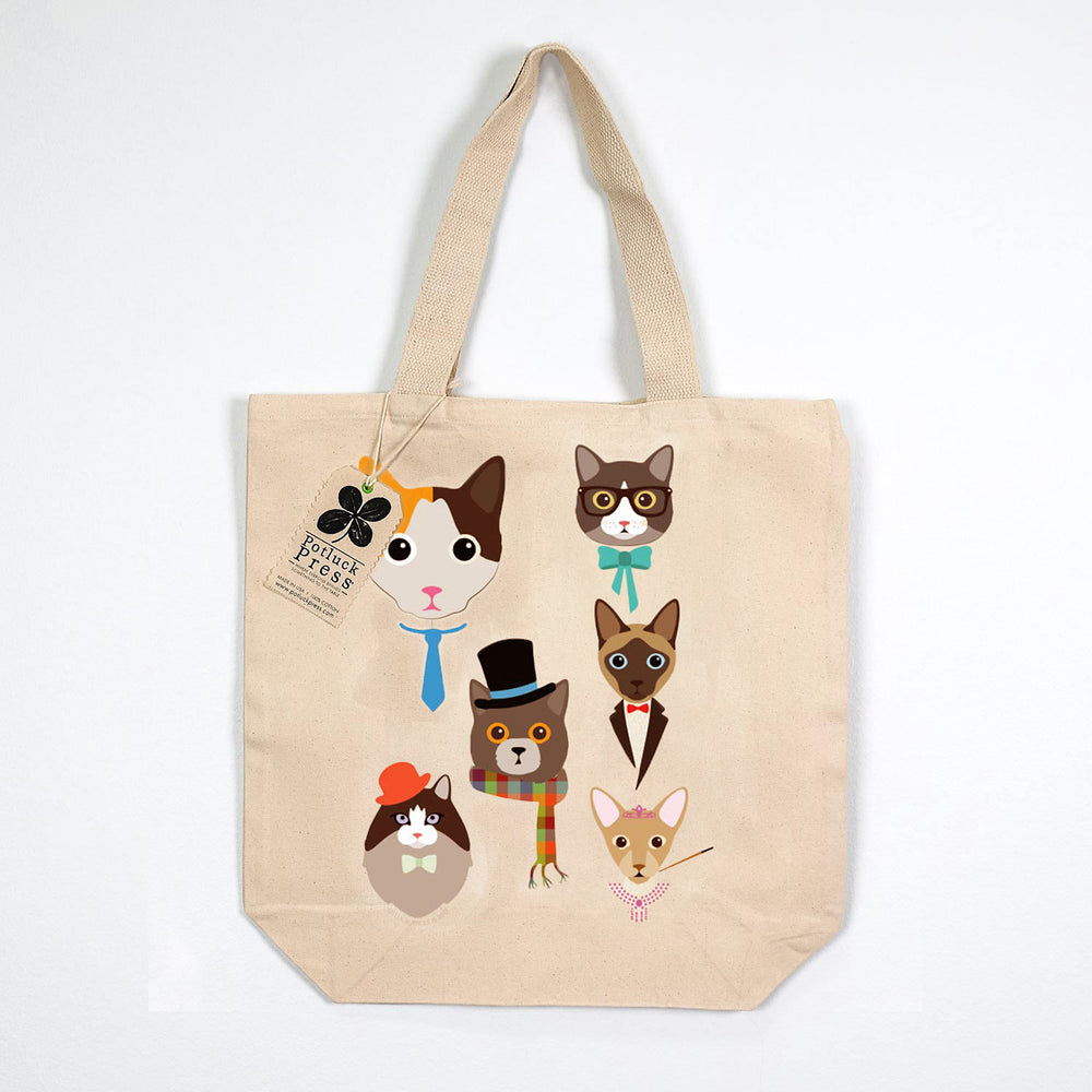 Potluck Press | Made In Washington | Cat Characters Canvas Tote Bag | Shopping Bag