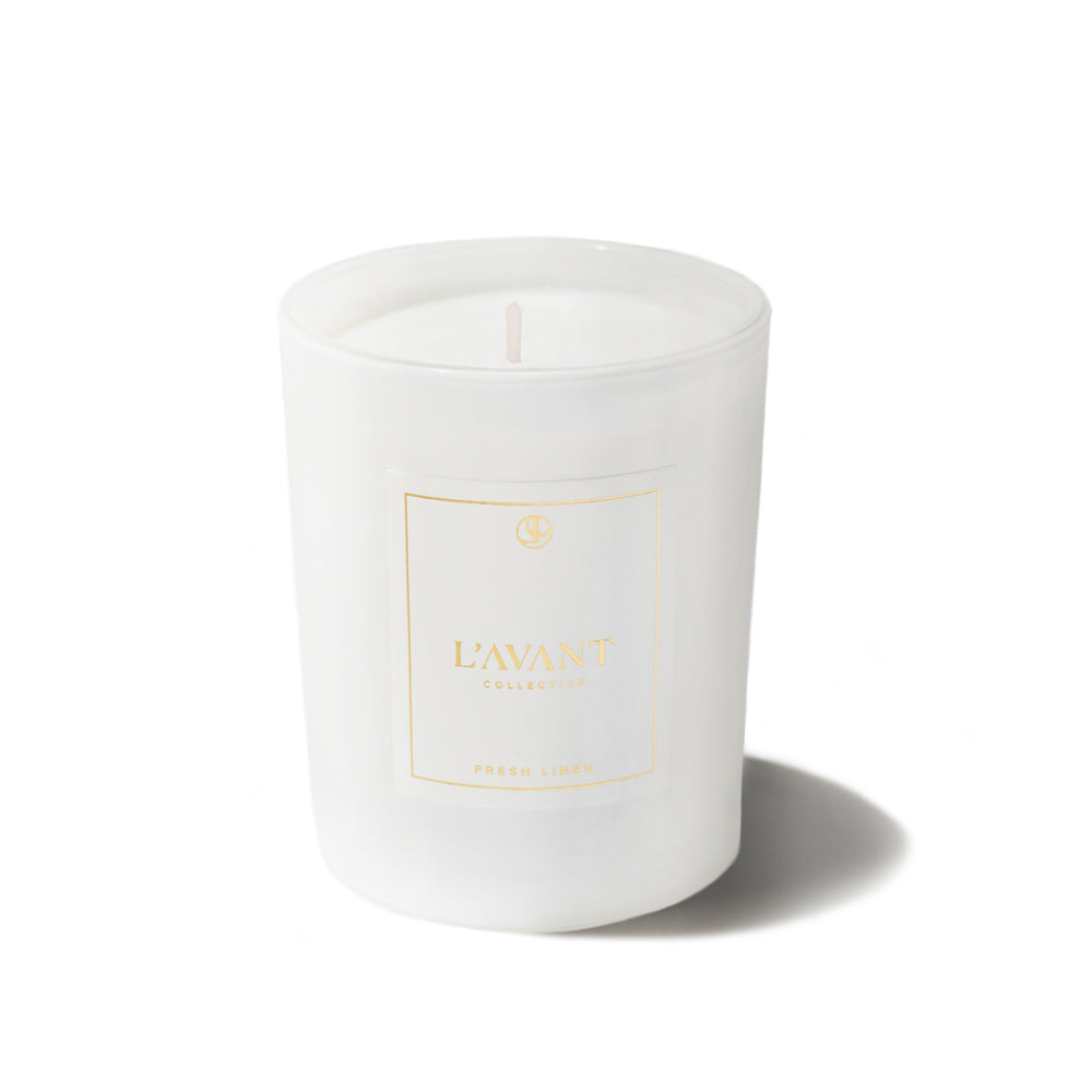 L'AVANT Collective Luxury Candle White Glass Jar | Made In Washington | Fresh Linen Scented  Candles