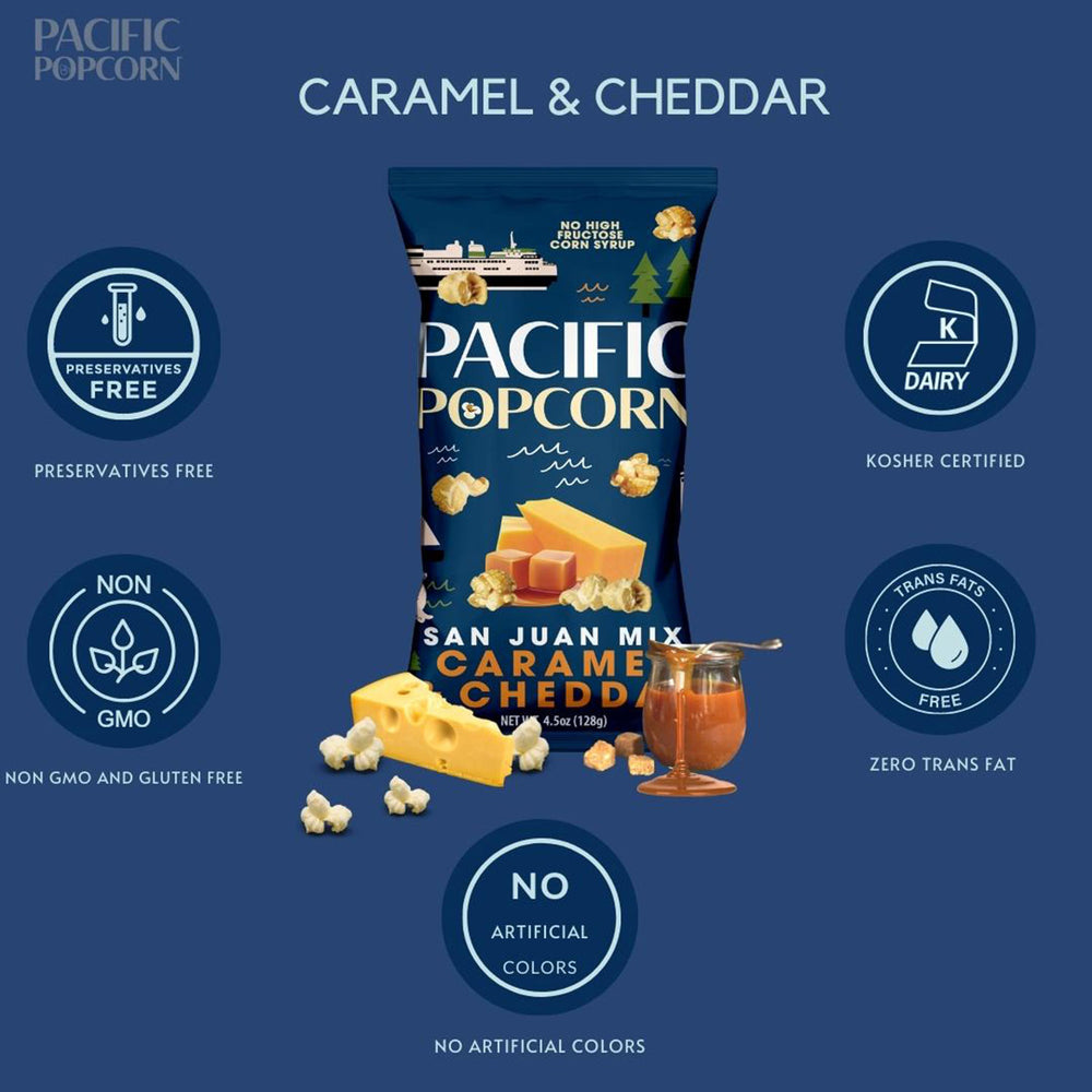 Made By Jaspen's | Pacific Popcorn San Juan Mix Caramel & Cheddar | Made In Washington | Locally Made In Monroe, Washington