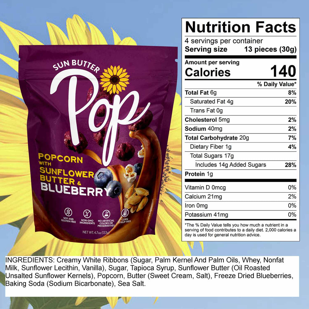 Jaspen's Sun Butter Pop Blueberry Popcorn Snacks | Made In Washington | High Quality Ingredients | No High Fructose Corn Syrup