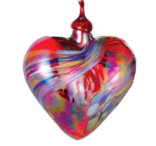 Glass Eye | Blown Glass Ornament Red Feather Twist Heart | Made In Washington